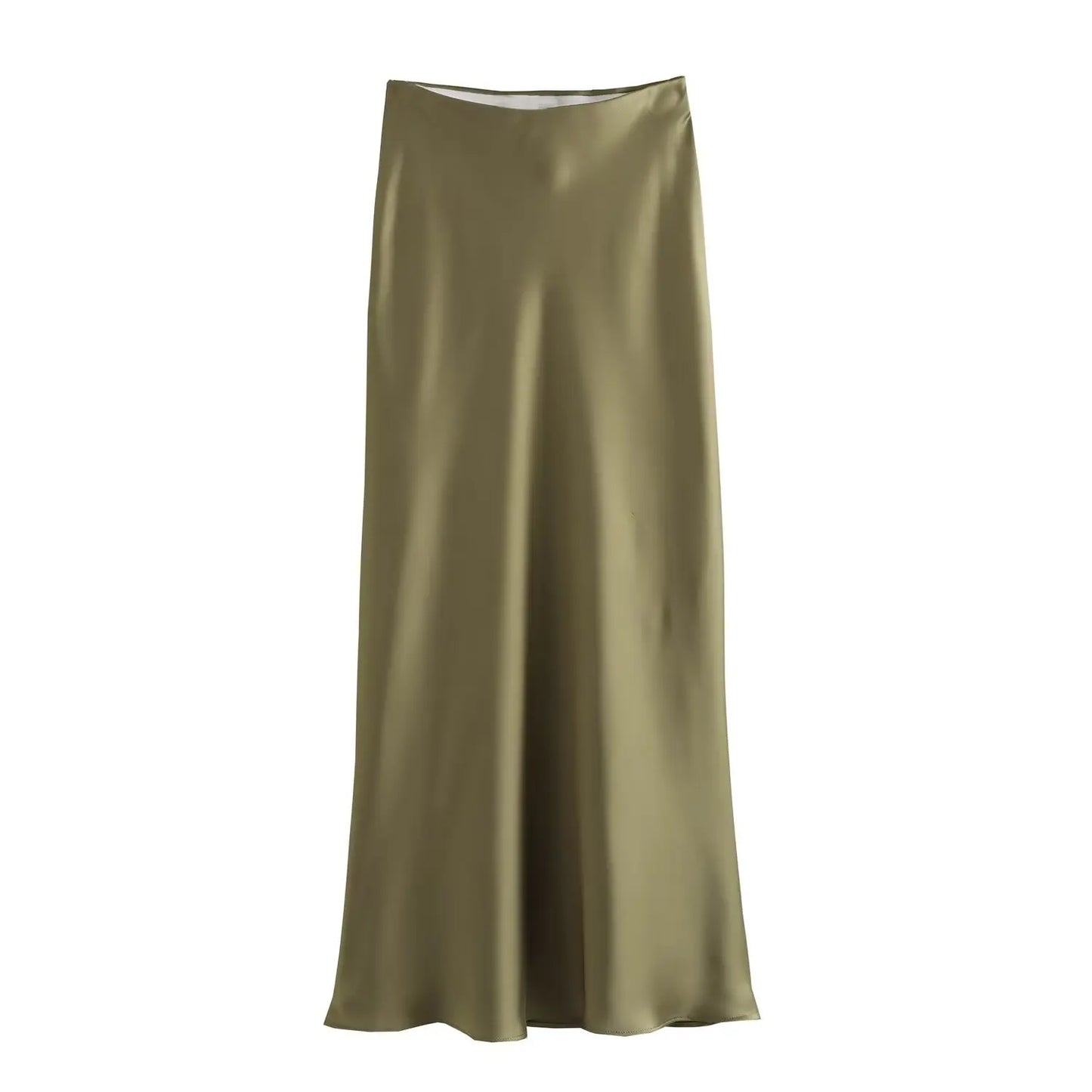 Satin Midi Skirt - High Waist
