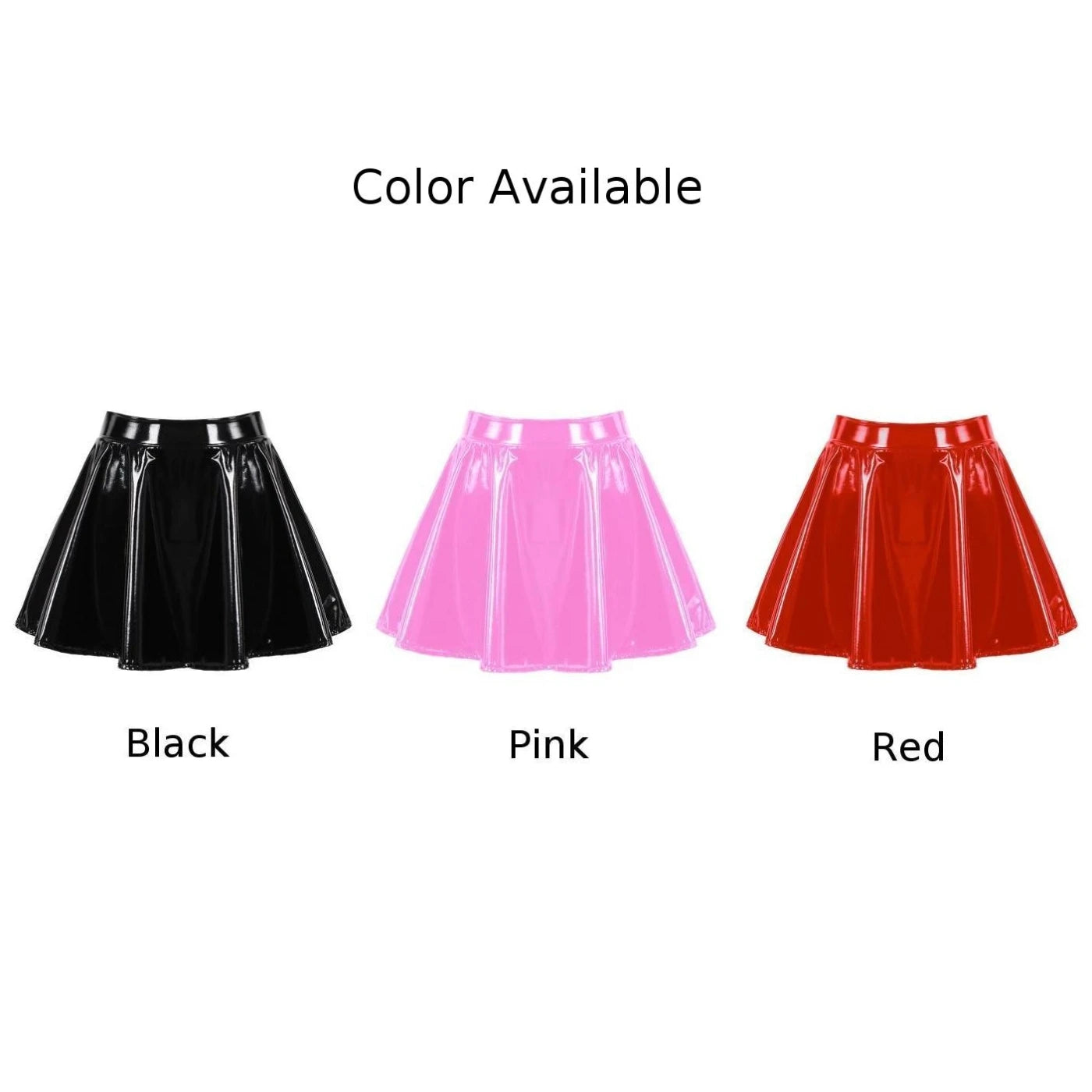 Women's Sexy Glossy Patent Leather Flared Miniskirt Dance-Performance Hot Pleated Skirt A-Line Skirt Clubwear Cosplay Costume