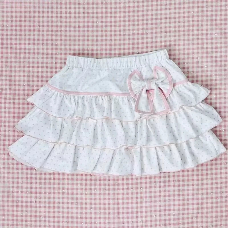 Polka Dot Mini Skirt - Bow Ruffle Y2k Sweet