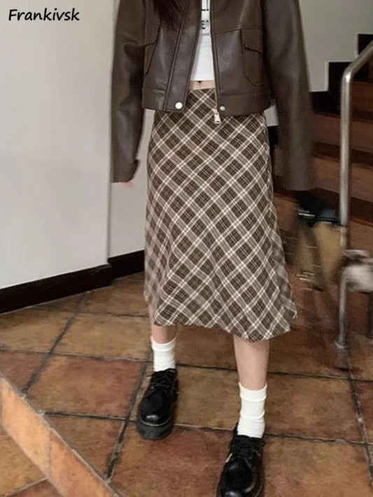 Falda Midi Cuadros Retro Y2K - Cintura Baja Estilo College