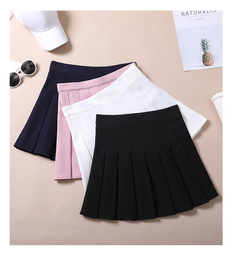 Women's Skirts Japanese Fashion School Clothes Brown Pleated Saias Femininas Girls Red Ropa Para Mujer Mini Skirt With Shorts