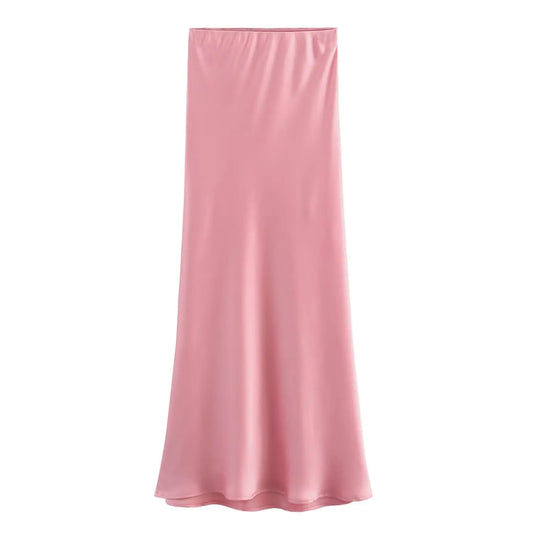 Satin Midi Skirt - High Waist