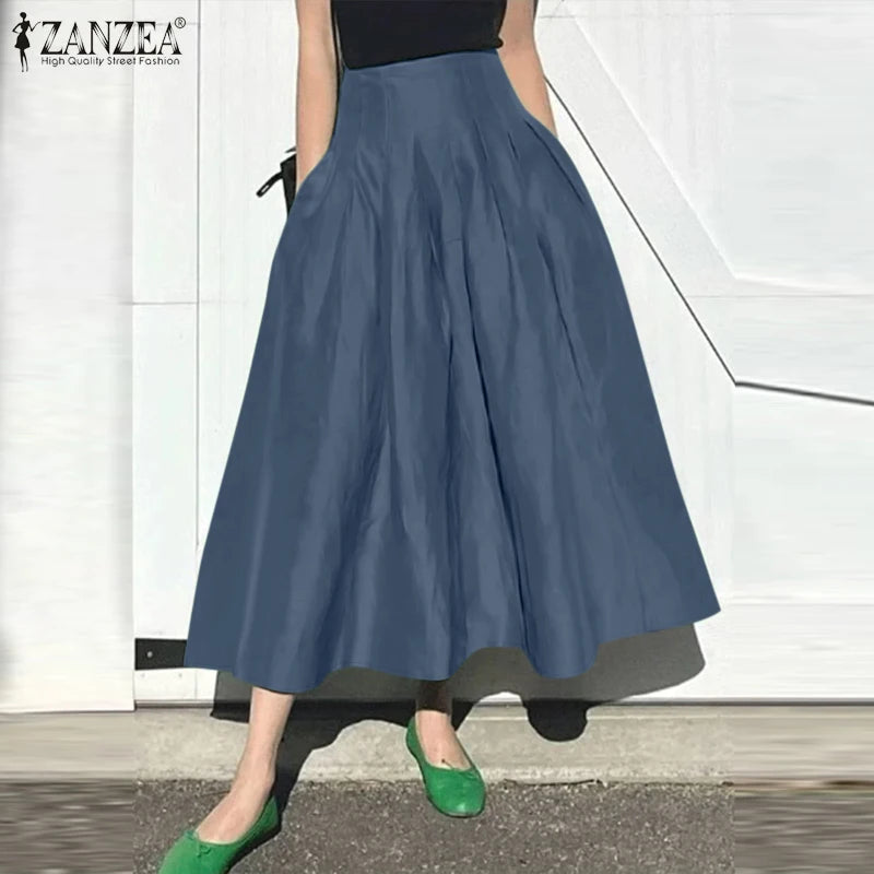 Pleated Long Skirt - High Waist A-Line Party