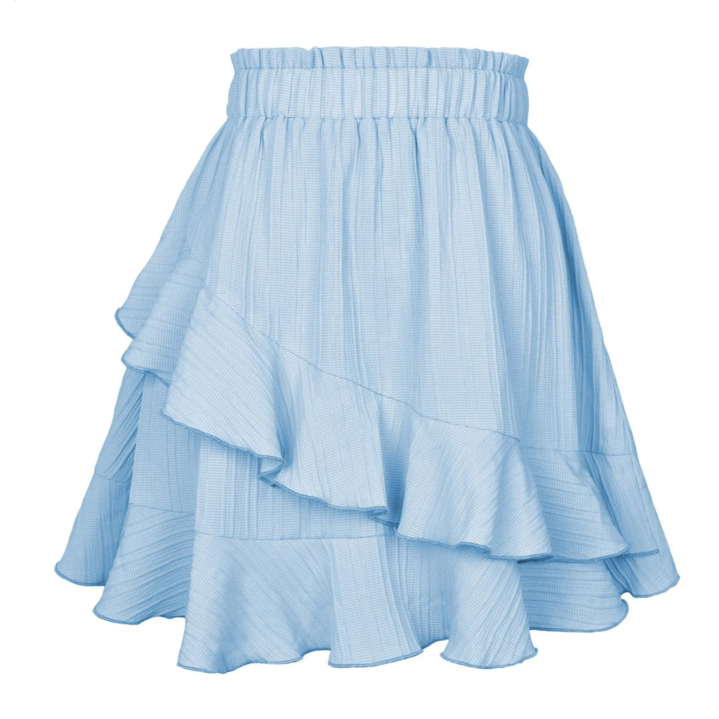 Minifalda Volantes Tiro Alto Irregular Color Sólido Mujer