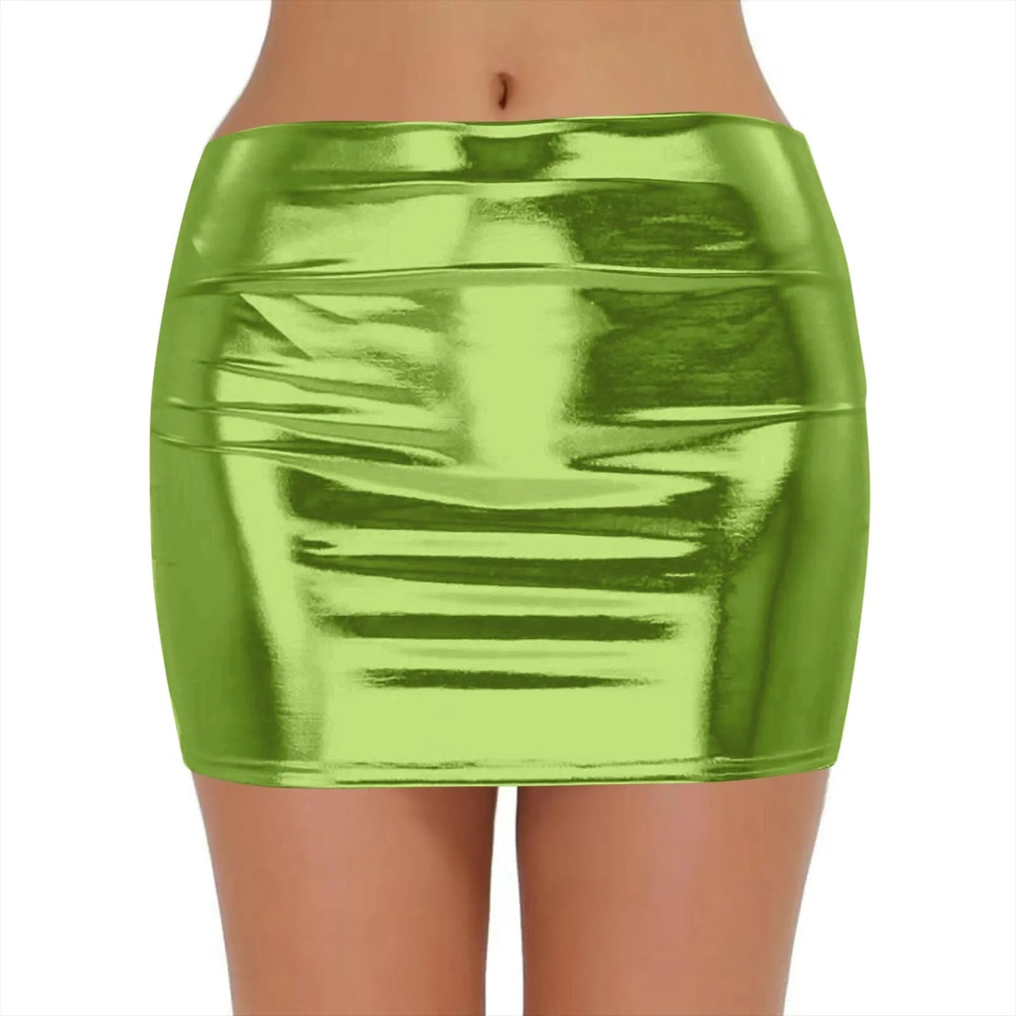 Minifalda Cuero Brillante Sólida - Cintura Alta Club Fiesta