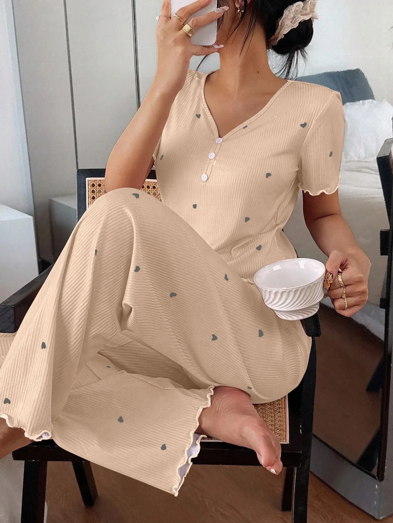 Pijama Mujer Elegante Dos Piezas Estampado Floral