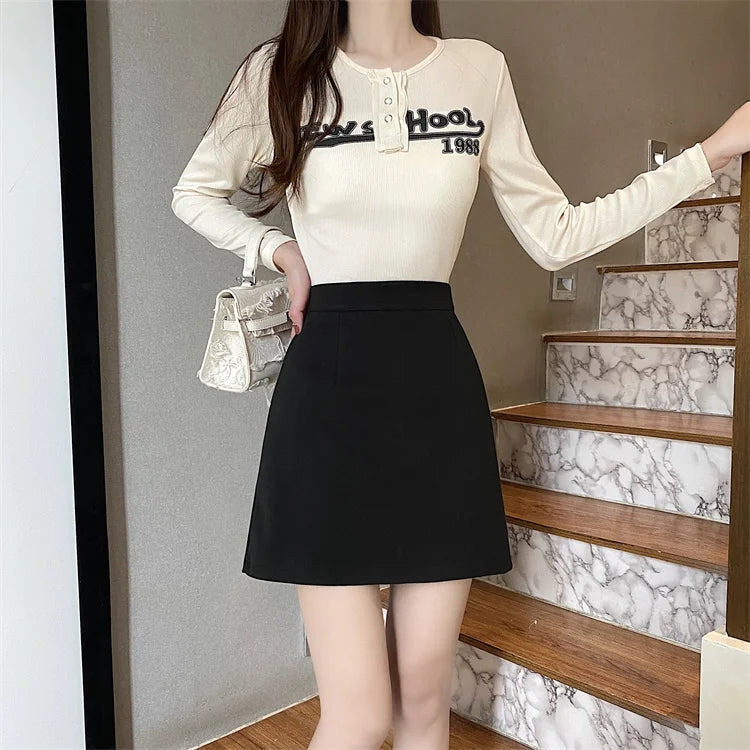 Ruffles Mini Skirt - High Waist A-Line Zipper Style A