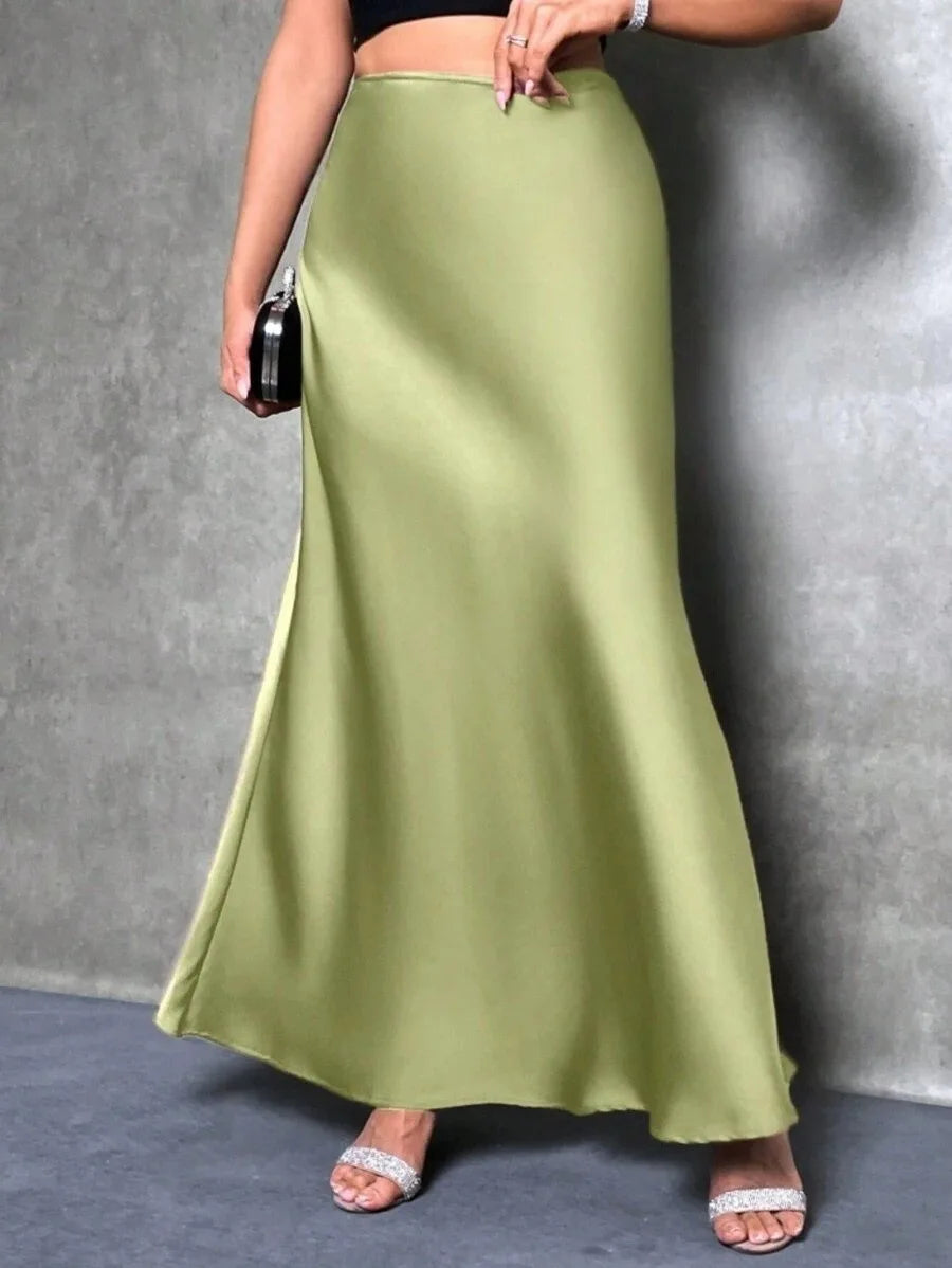 Satin Maxi Skirt - High Waist A-Line Champagne