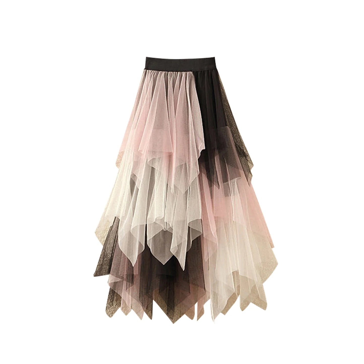 Tulle Midi Skirt - Elastic Waist Contrast Color