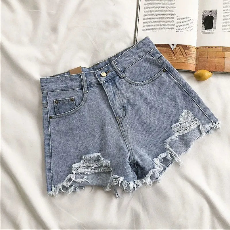 Ripped Denim Shorts - High Waist Y2k
