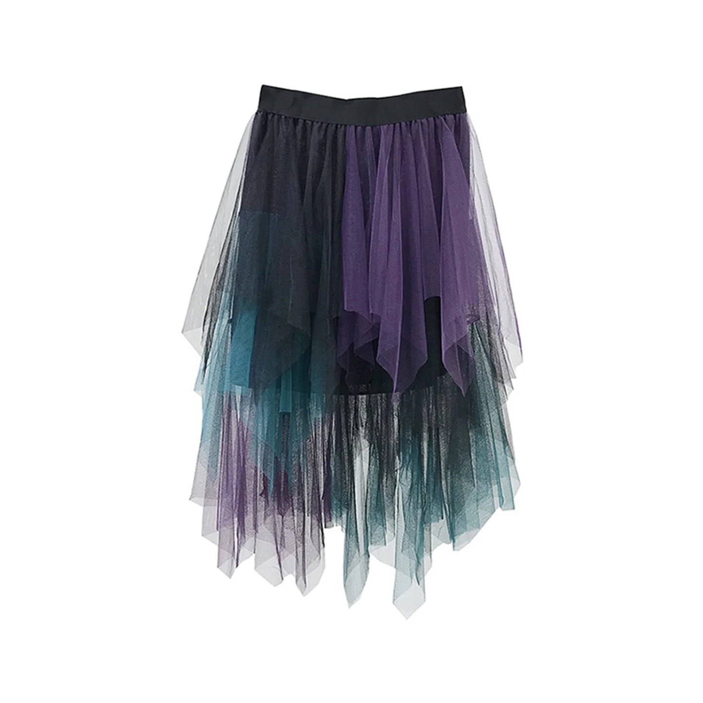 Tulle Midi Skirt - Elastic Waist Contrast Color