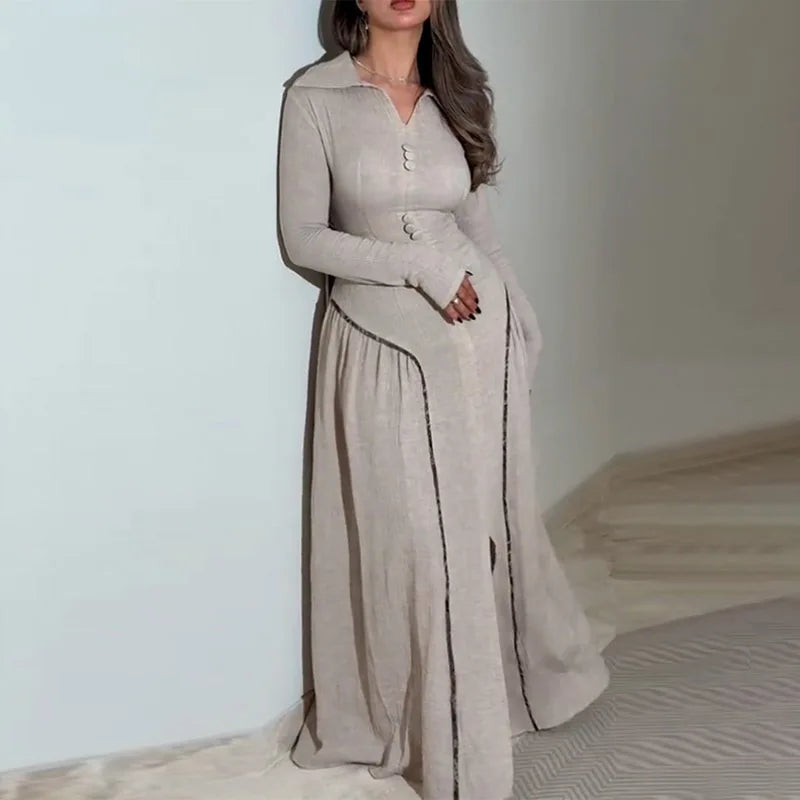 Vestido Maxi Manga Larga Línea A Estilo Chino Retro Verano