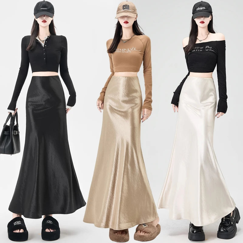 Satin Maxi Skirt - High Waist Trumpet