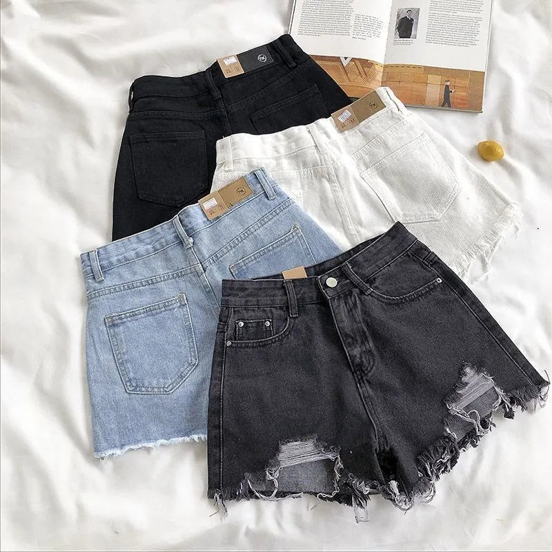 Ripped Denim Shorts - High Waist Y2k