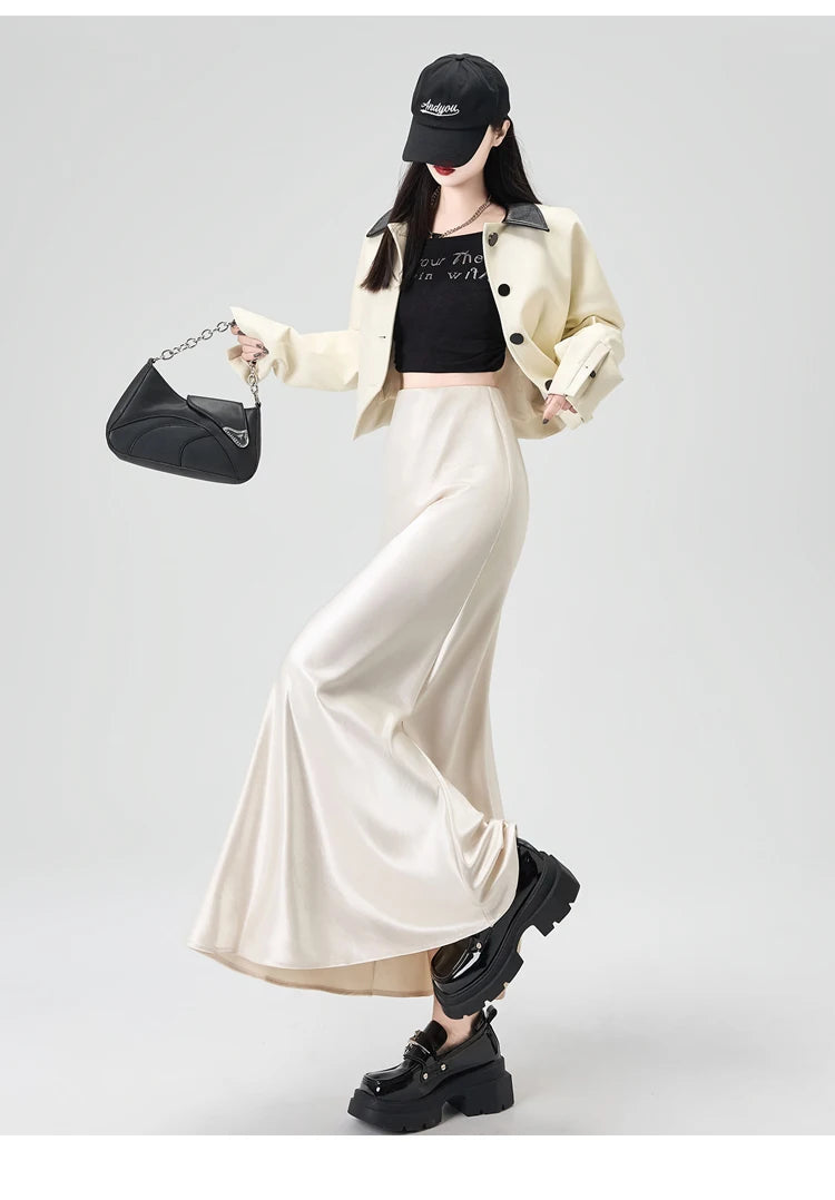 Satin Maxi Skirt - High Waist Trumpet