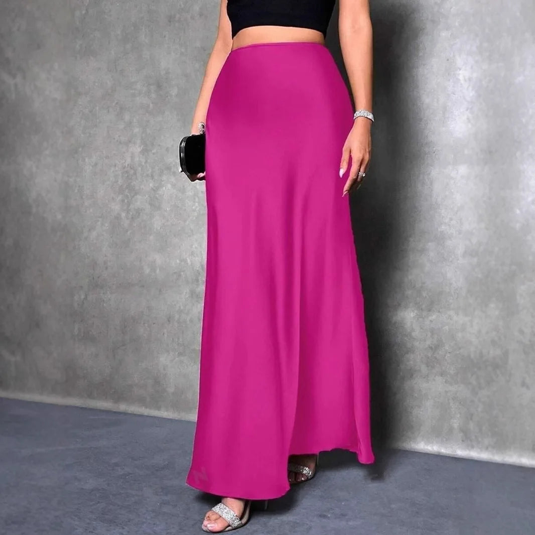 Satin Maxi Skirt - High Waist A-Line Champagne