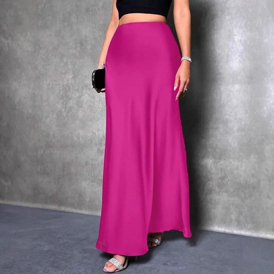 Satin Maxi Skirt - High Waist A-Line Champagne