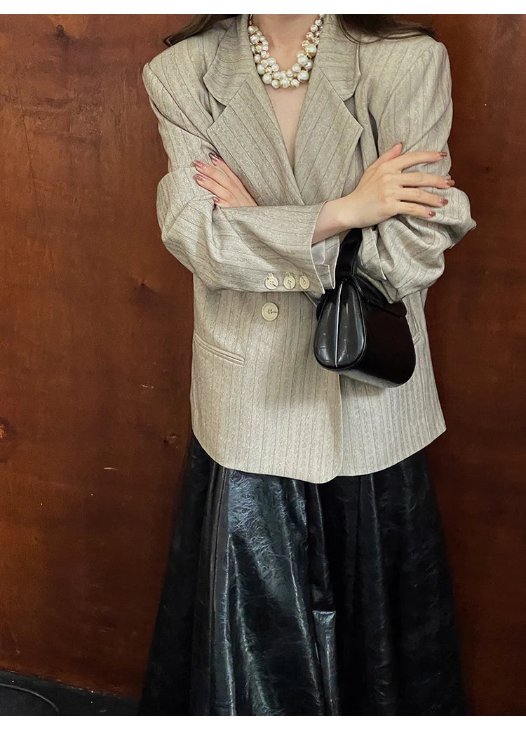 PU Leather Maxi Skirt - High Waist Pleated Black