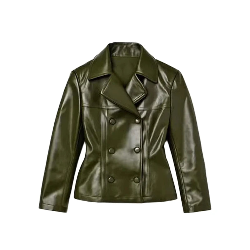 Two Piece Set - Leather Jacket & Mini Skirt