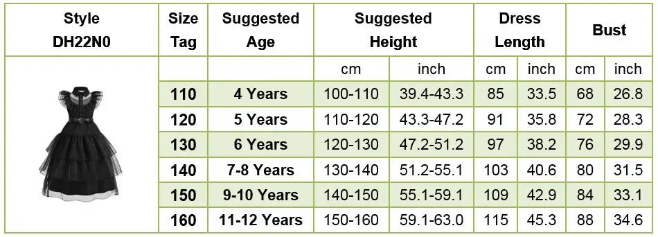 Vestido Princesa Niña Negro Volantes Halloween Fiesta Baile