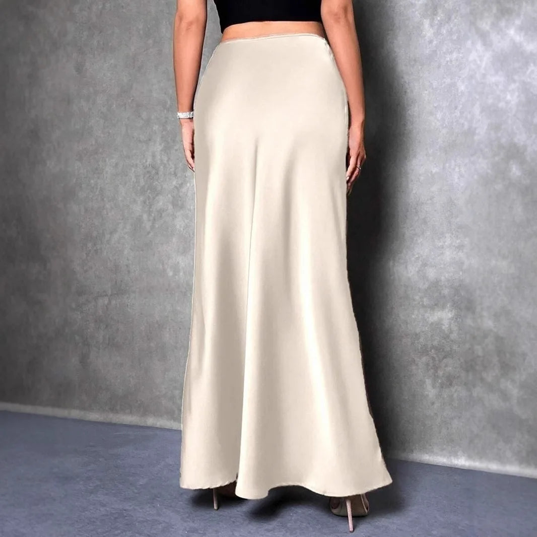 Satin Maxi Skirt - High Waist A-Line Champagne