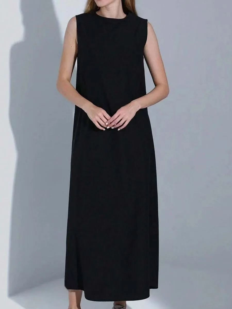Vest Dress - Round Neck Draped Straight