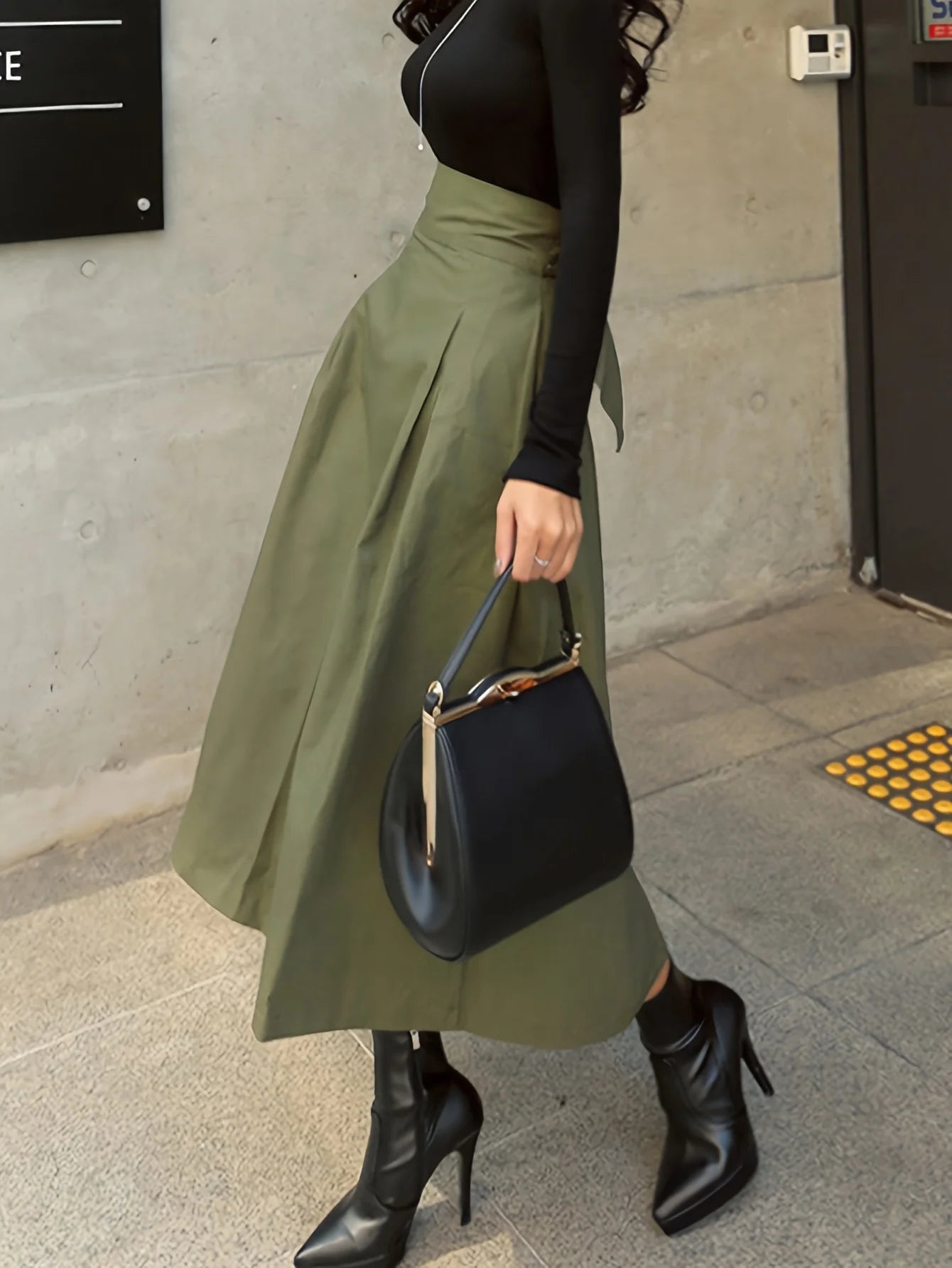 PU Leather Maxi Skirt - High Waist Zipper Style A