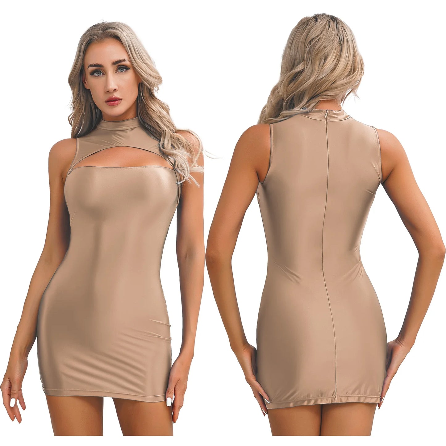 Pencil Dress - Sleeveless Cutout Mock Neck