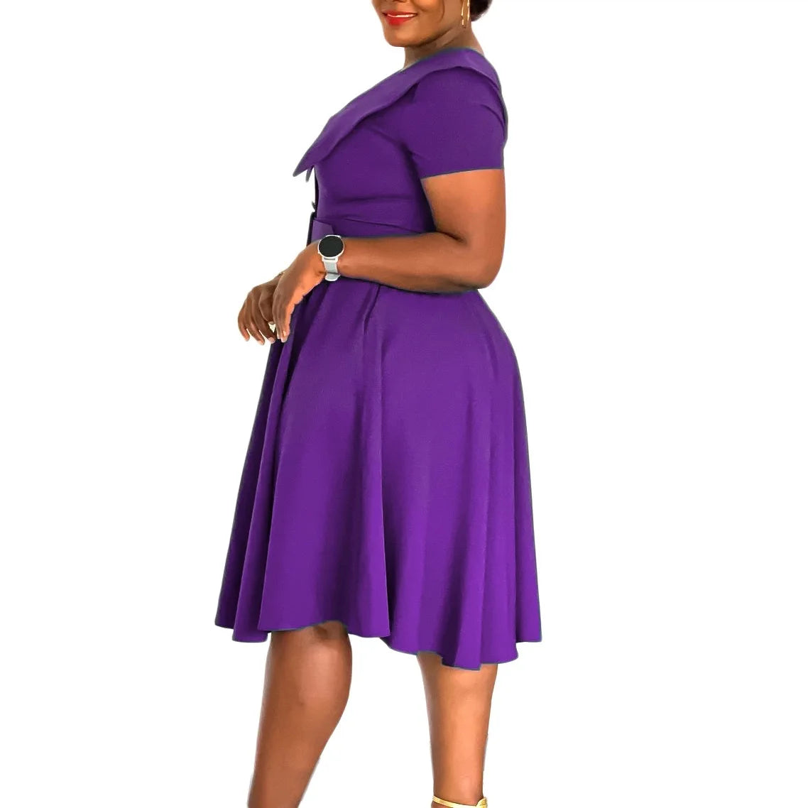 Office Dress - Turn Down Collar Pleated Midi