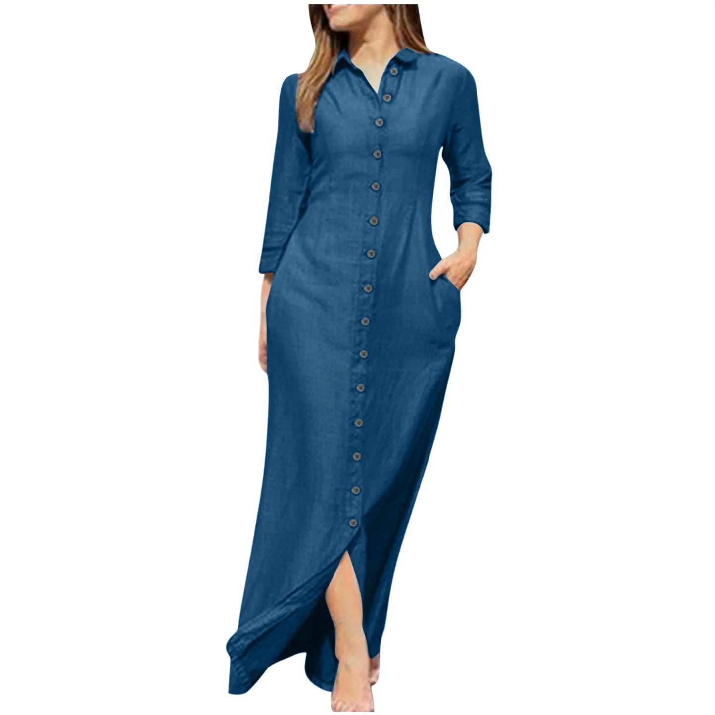 Shirt Dress - Cotton Linen Button Long Sleeve