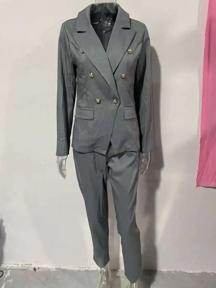 Conjunto Mujer Dos Piezas Saco Largo y Pierna Ancha Oficina