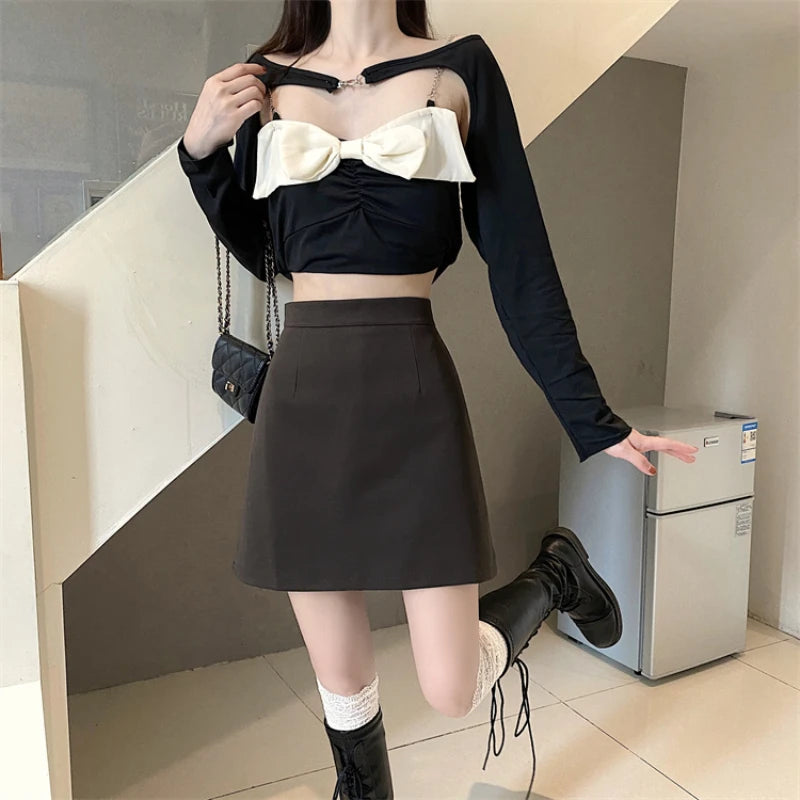 Ruffles Mini Skirt - High Waist A-Line Zipper Style A