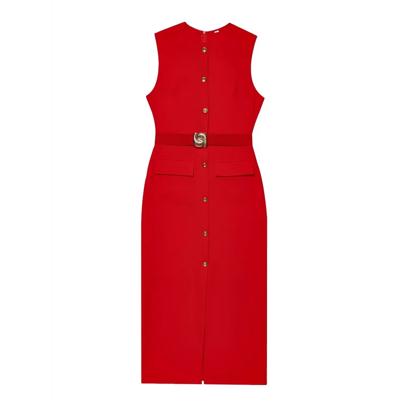 Work Dress - Sleeveless Button Down Belt 2025
