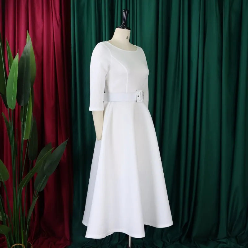 Party Dress - A-Line Belt Three Quarter Sleeve