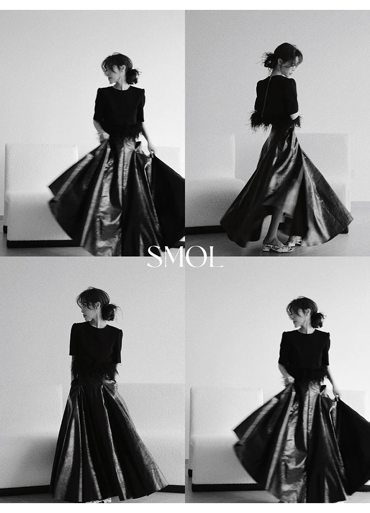 PU Leather Maxi Skirt - High Waist Pleated Black