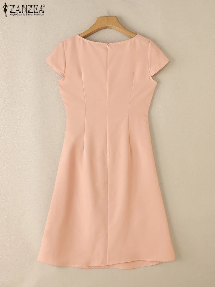 Office Dress - Pleated Midi Short Sleeve 2025