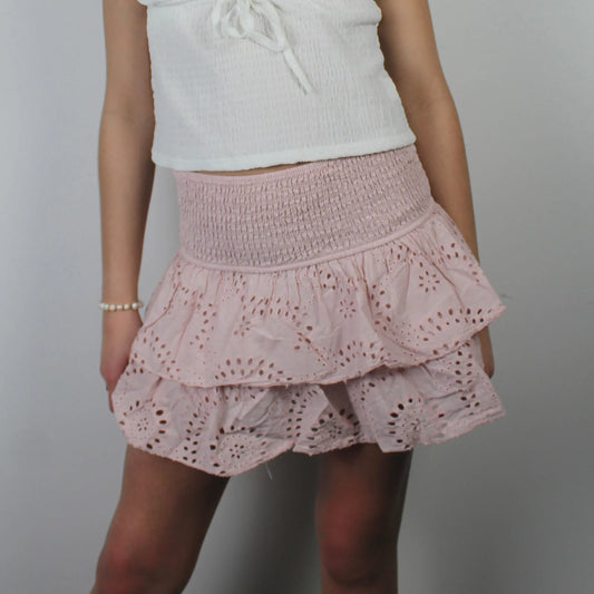 Shirred Mini Skirt - Layered Ruffle High Waist