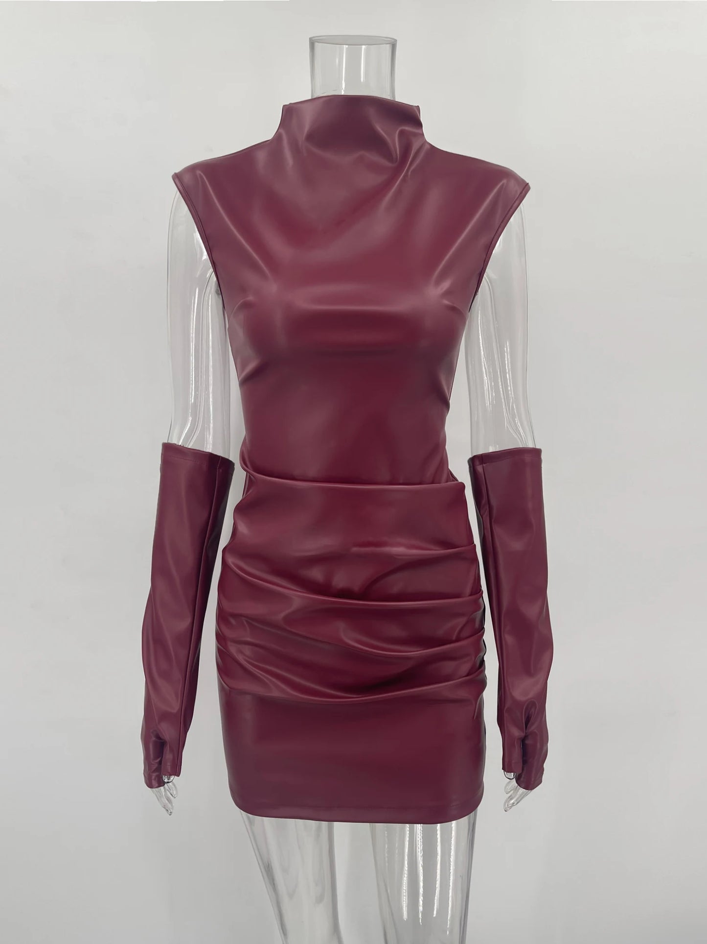 Vestido Mini Cuero Ajustado - Sin Mangas Y2K