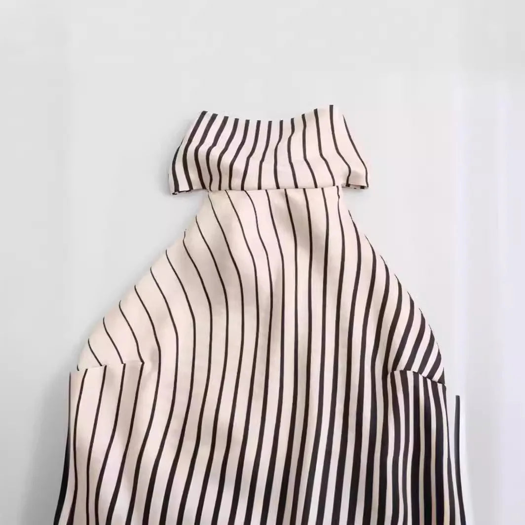 Party Dress - Stripe Halter Backless Evening