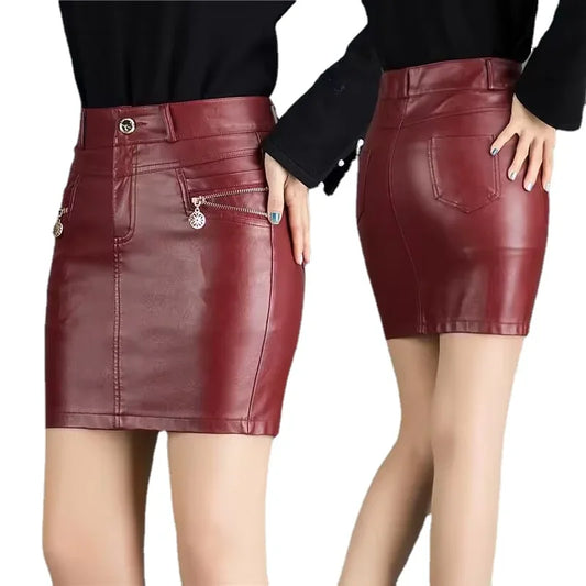 Simplee Sexy high waist PU leather skirt Autumn winter 2017 elegant zipper pocket short women skirt  black  mini skirt