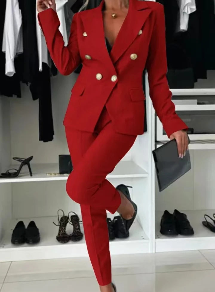 Conjunto Mujer Dos Piezas Saco Largo y Pierna Ancha Oficina