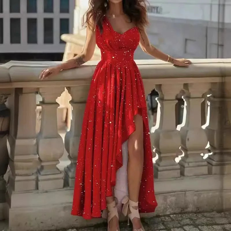 Vestido de Gala Hombros Descubiertos Asimétrico Ceñido Elegante Noche