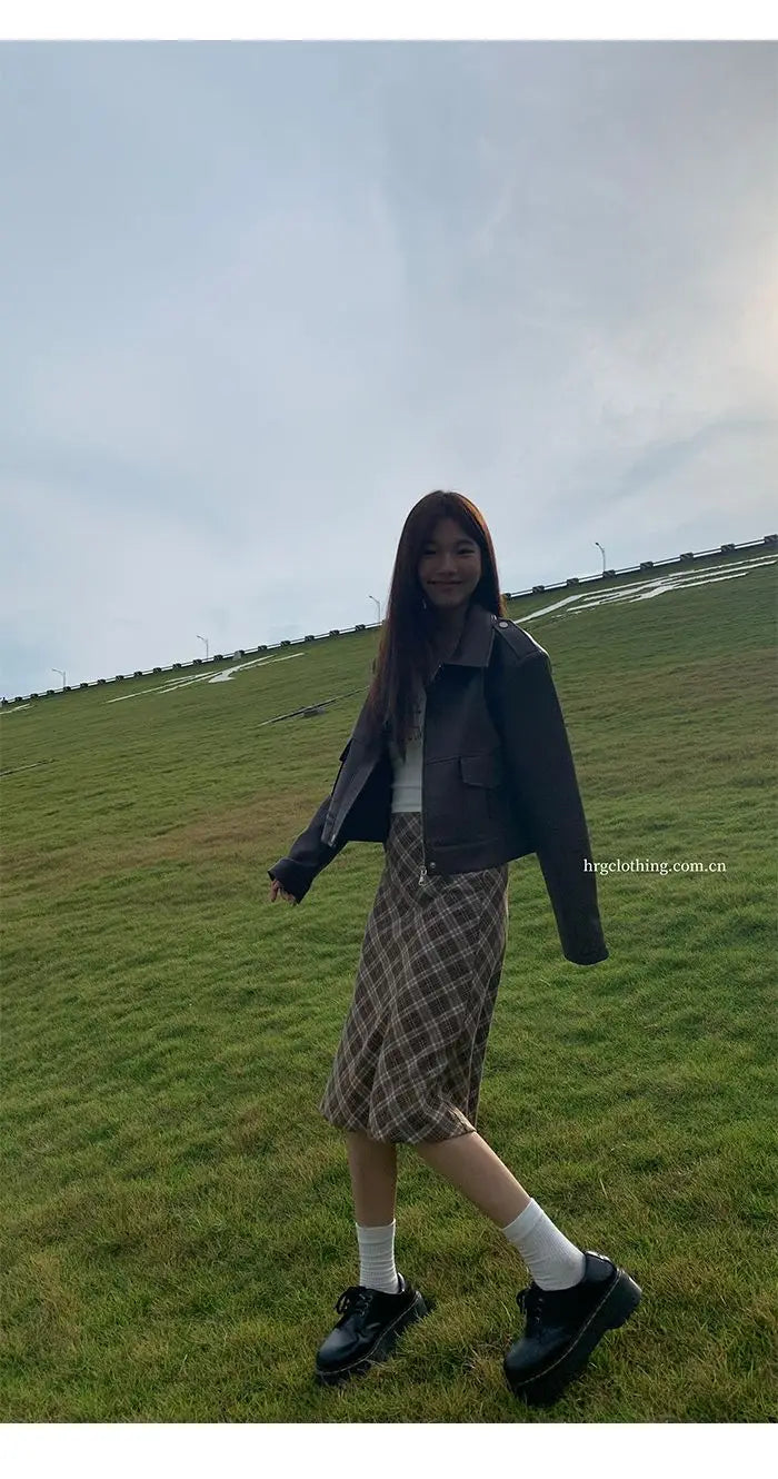 Falda Midi Cuadros Retro Y2K - Cintura Baja Estilo College