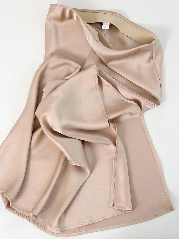 Satin Maxi Skirt - High Waist Side Slit Black