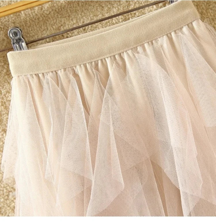 Tulle Maxi Skirt - High Waist Pleated Pink