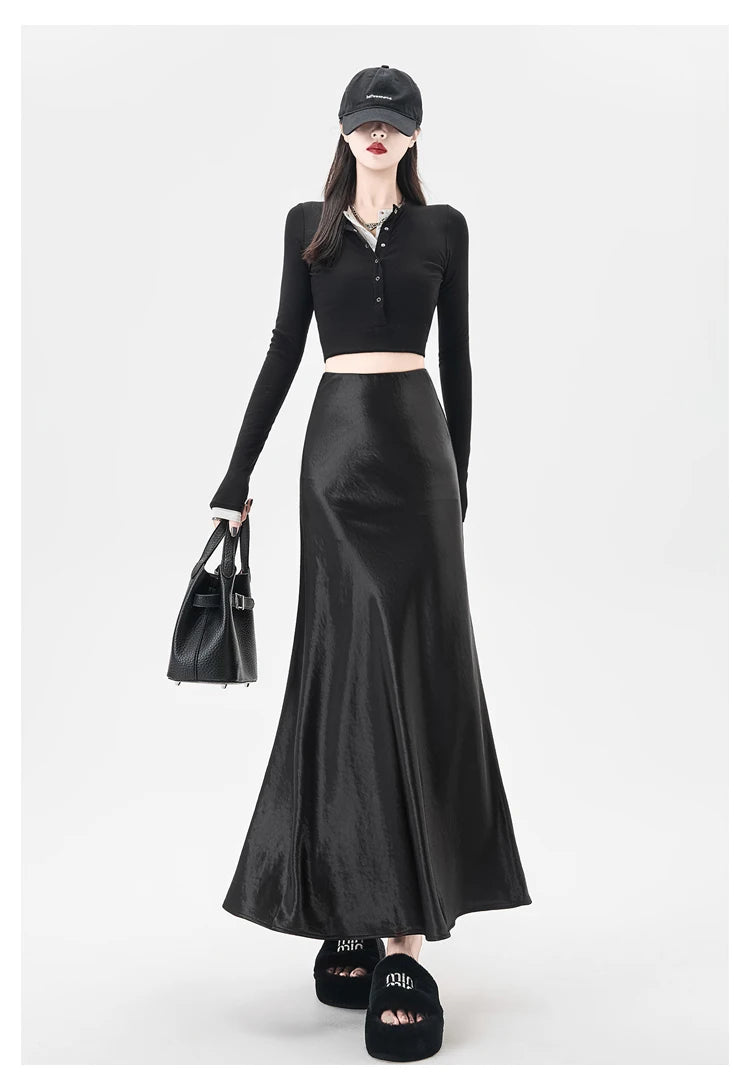 Satin Maxi Skirt - High Waist Trumpet