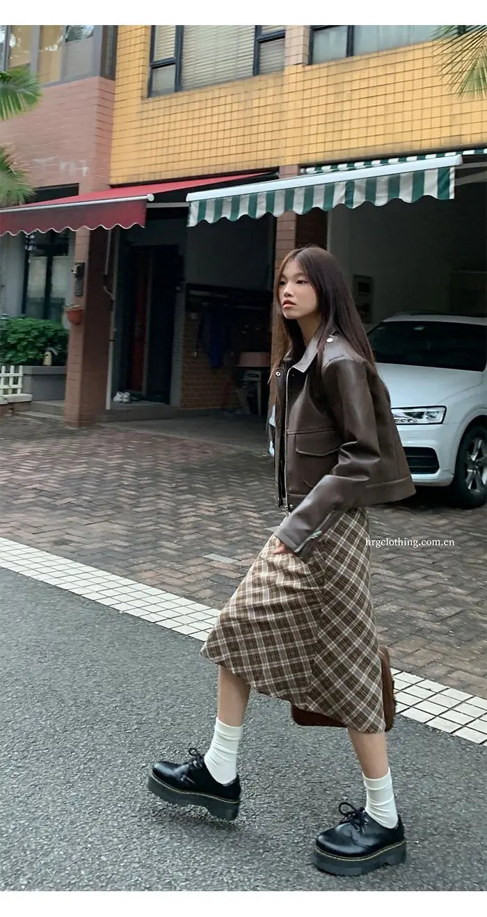 Falda Midi Cuadros Retro Y2K - Cintura Baja Estilo College