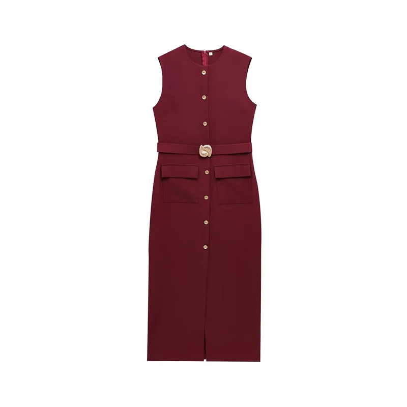 Work Dress - Sleeveless Button Down Belt 2025