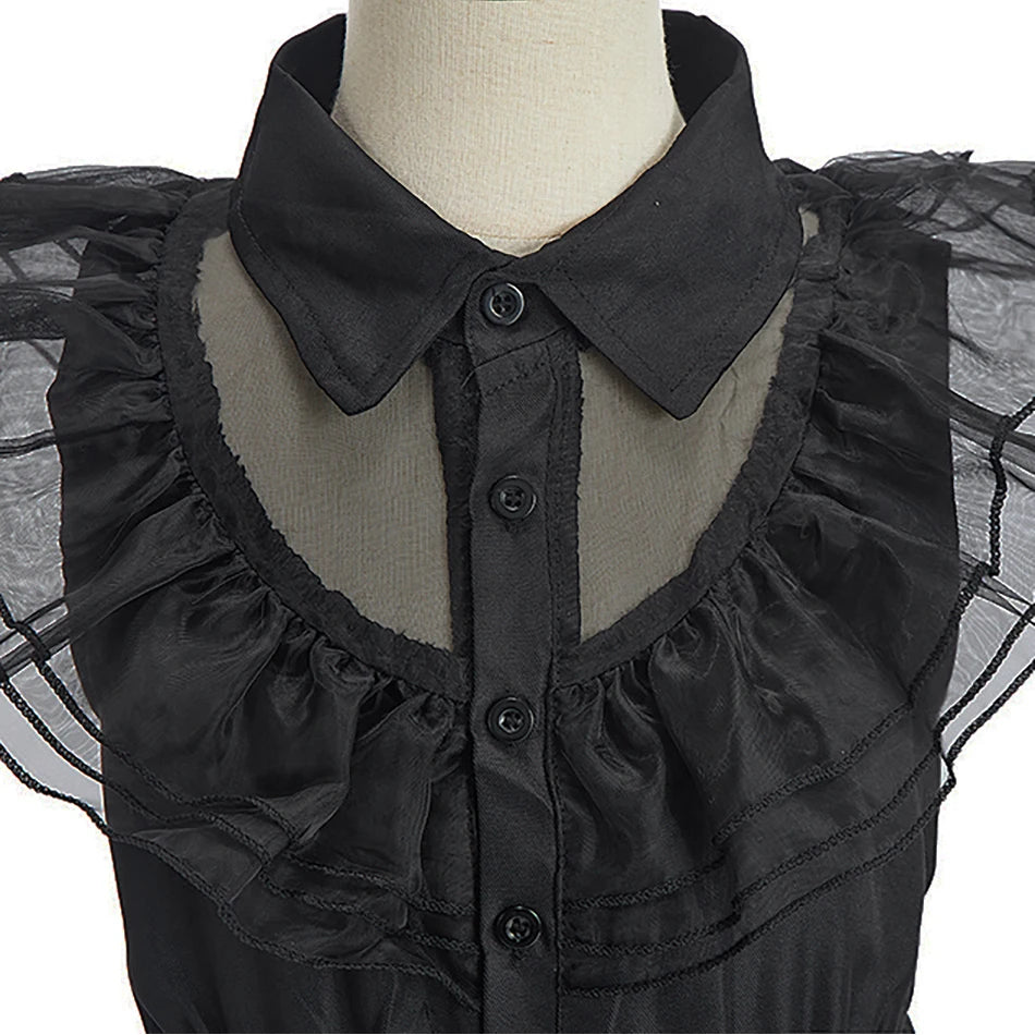 Vestido Princesa Niña Negro Volantes Halloween Fiesta Baile