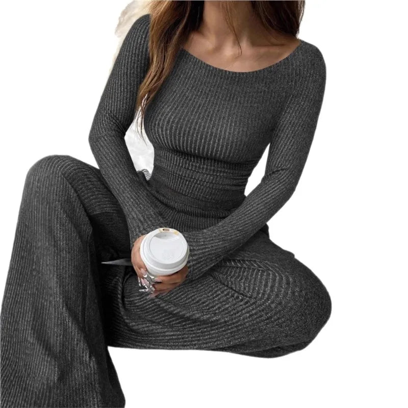 Conjunto Mujer Dos Piezas Estilo Moderno Color Sólido